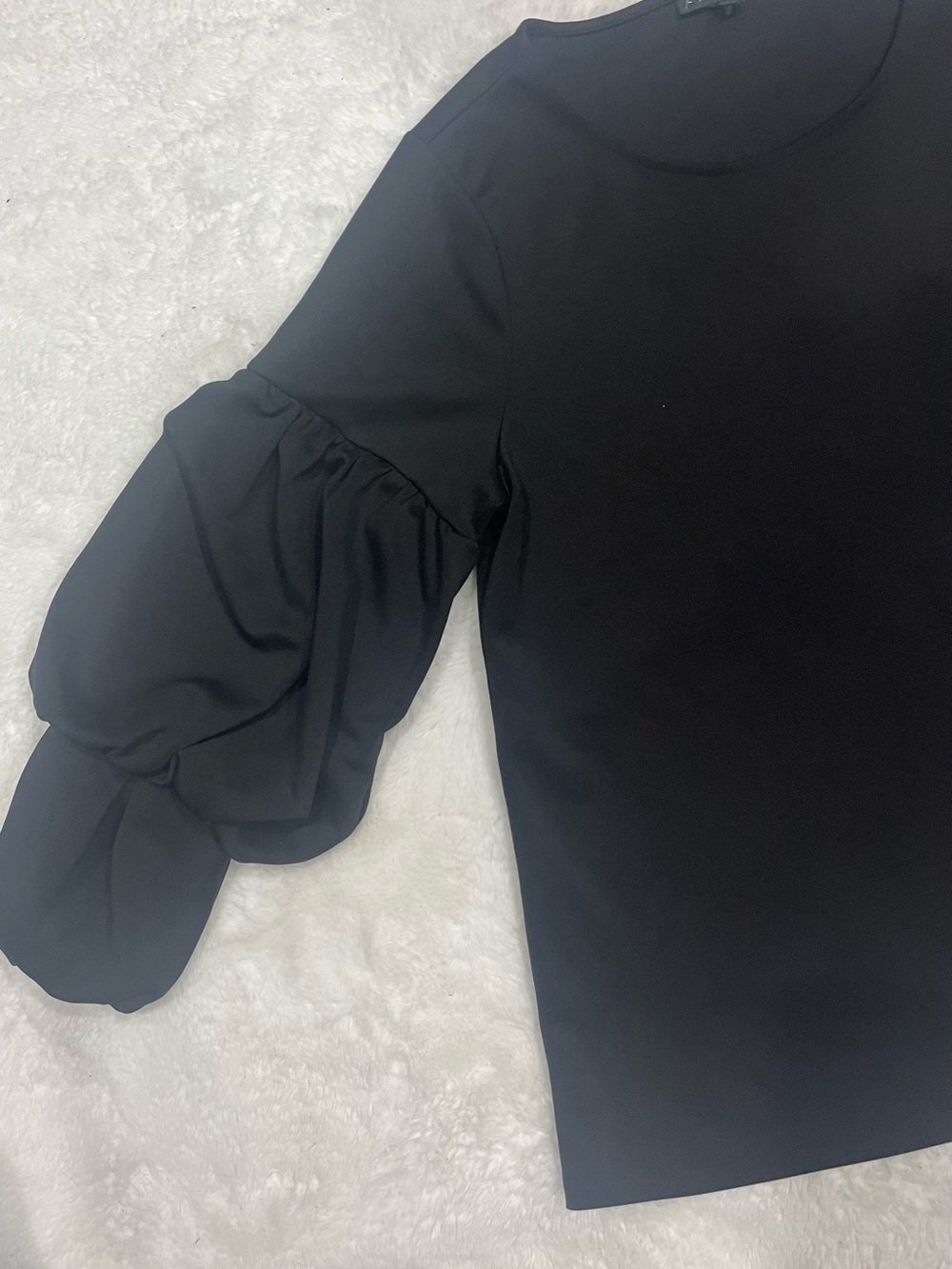 Alfani Black Long-Sleeve Puff Sleeve Crewneck Top